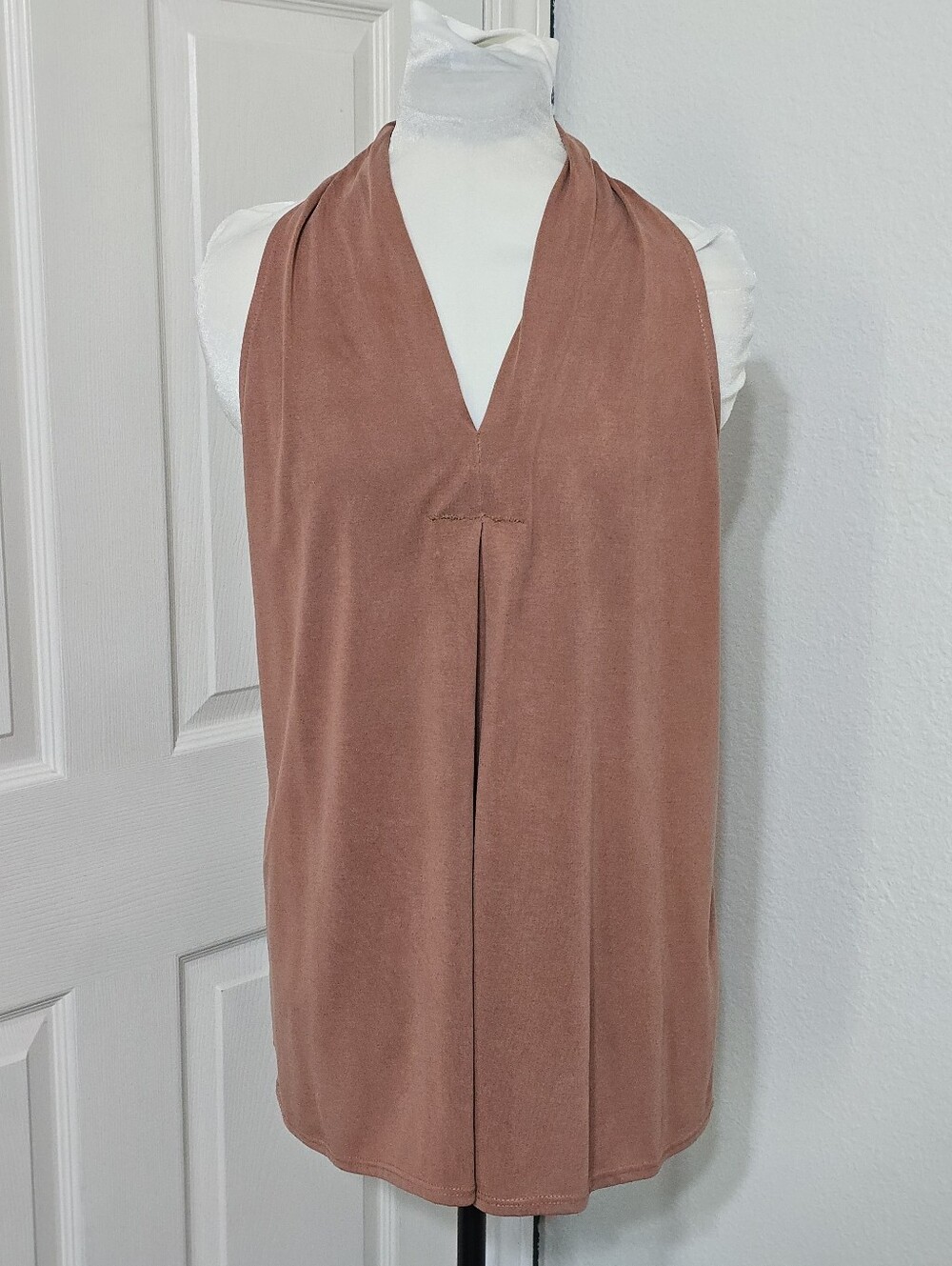 70s Style Faux Suede Tunic Top Size L Mauve V Neck Boho Indie Sleaze Festival